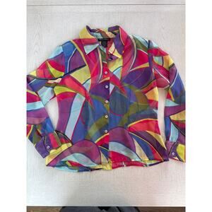 Vintage Connie Howard Rainbow Sheer Buttondown Kidcore Barbiecore (B1)